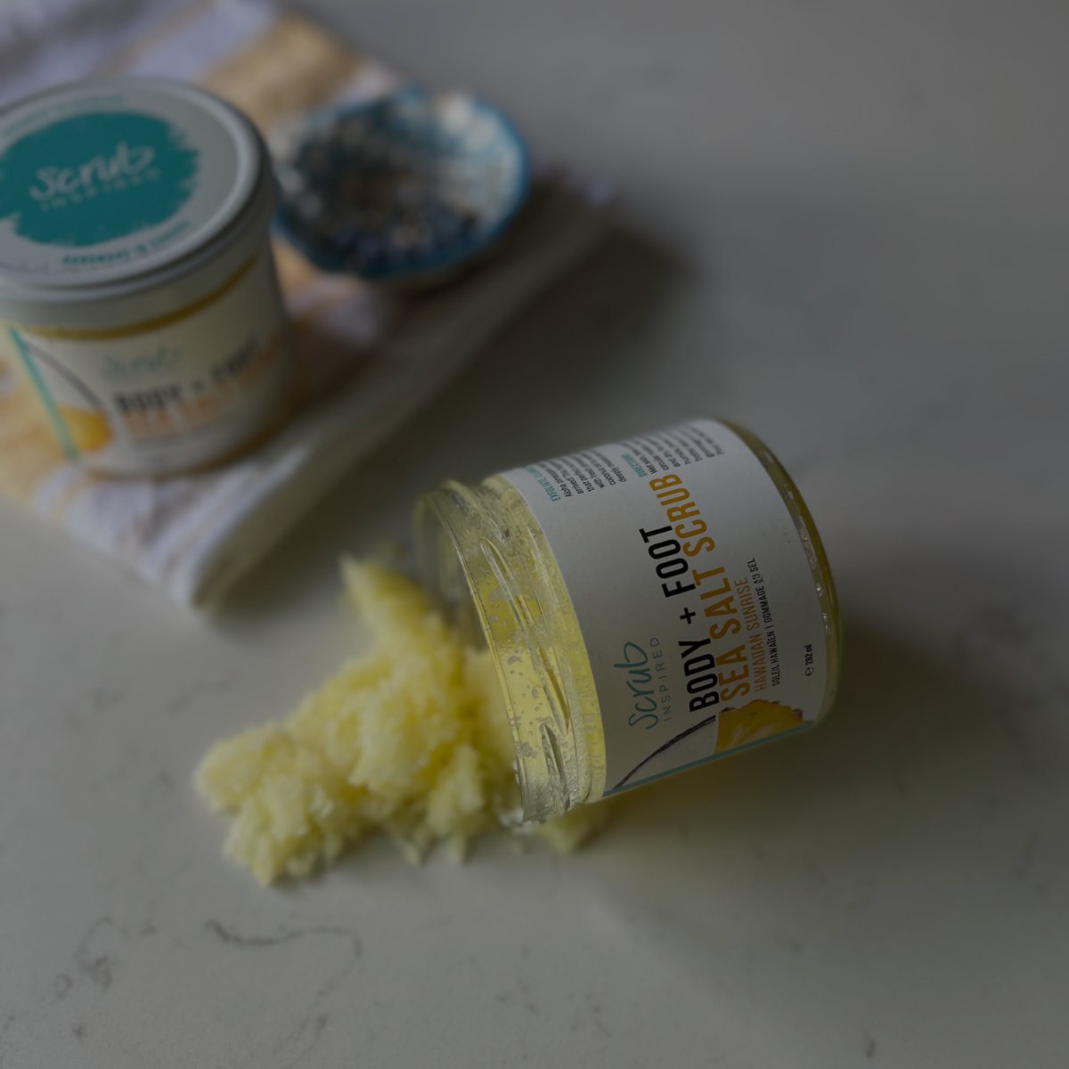 Dead sea salt scrubs for body and feet. Use for dry, cracked skin for instantly soft skin. Scrub Inspired handmakes all natural body polish and exfoliants with all natural, vegan ingredients. Made in Cape Breton, Nova Scotia